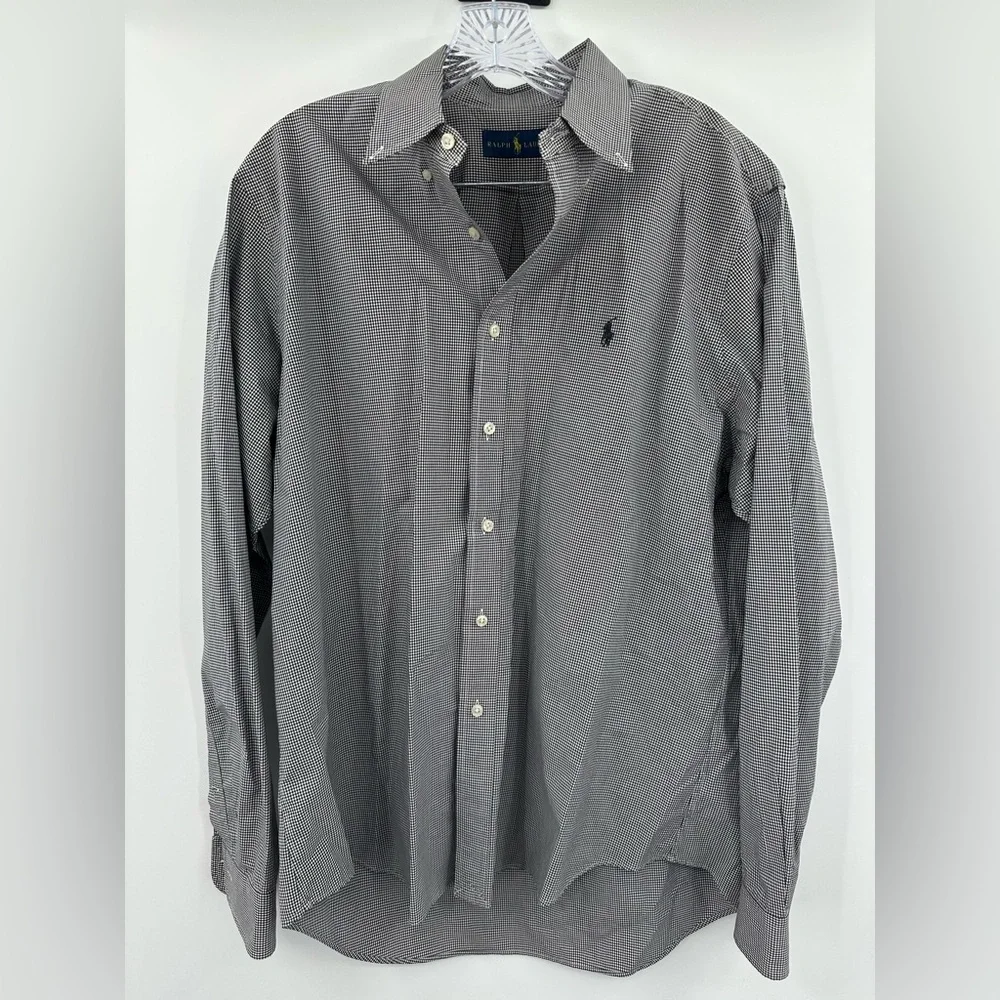 Polo Ralph Lauren Men's Cotton Poplin Navy Gingham Check Button Down Size Large‎